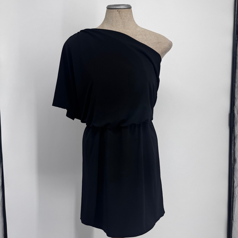 White House Black Market One Shoulder Dress Womens 2 Black Cocktail Asymmetrical